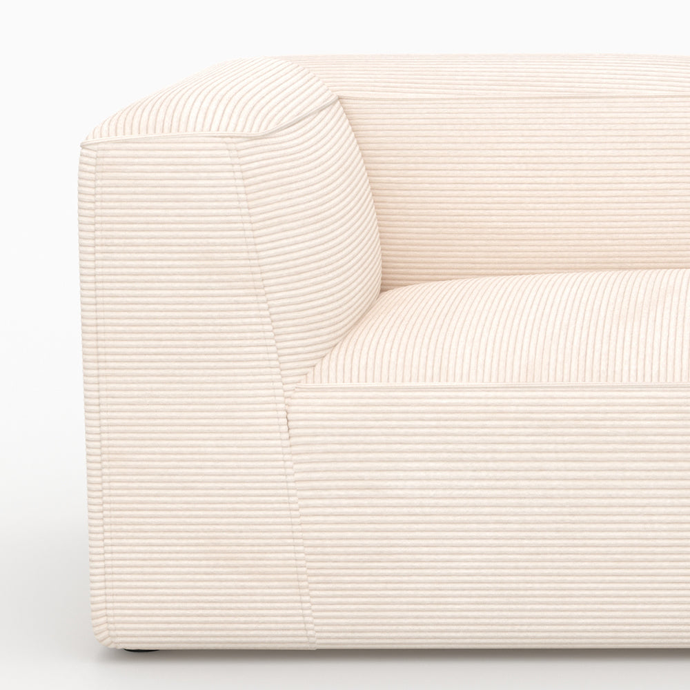 Ensemble salon Mina canapé blanc velours côtelé 2 poufs 4 places