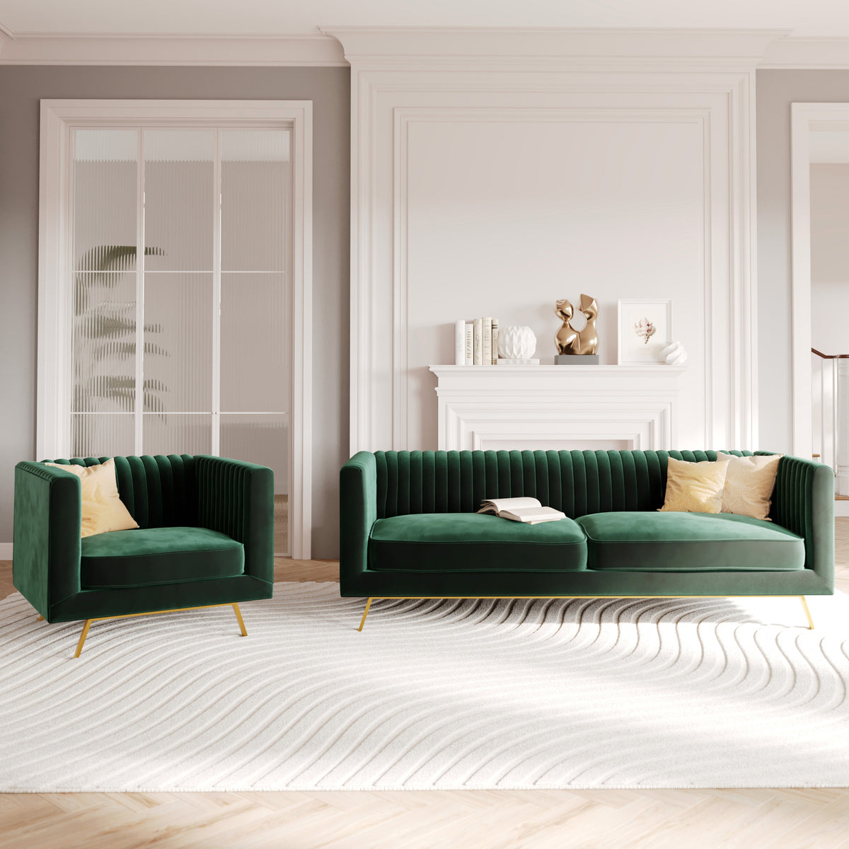 ensemble velours vert gatsby canape fauteuil
