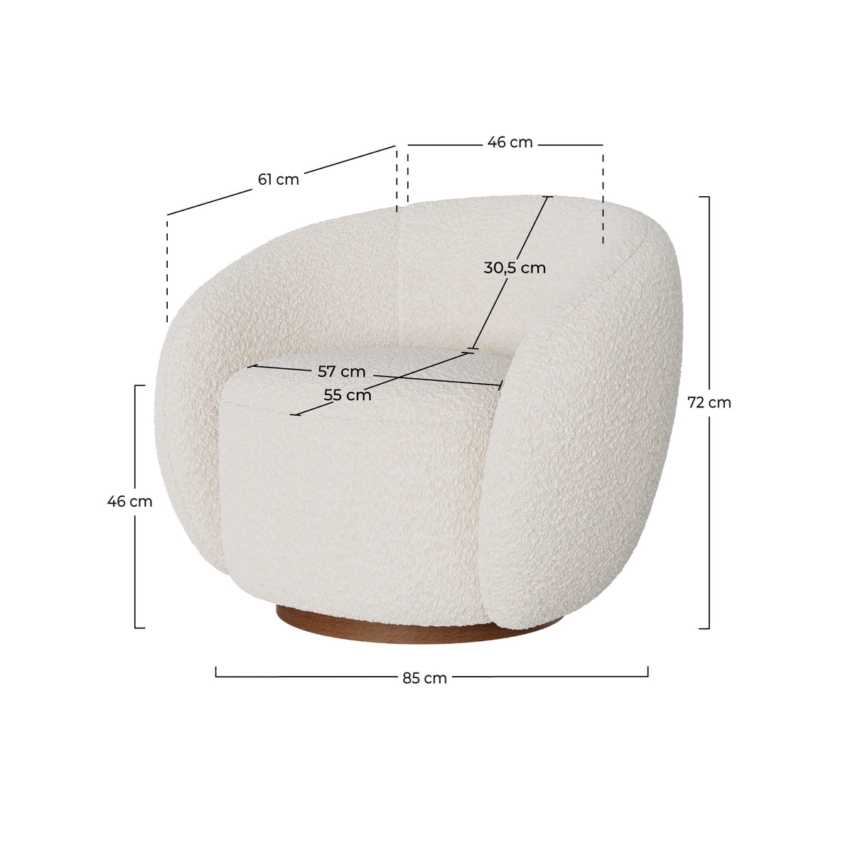 fauetuil naya pivotant en tissu boucle blanc confortable