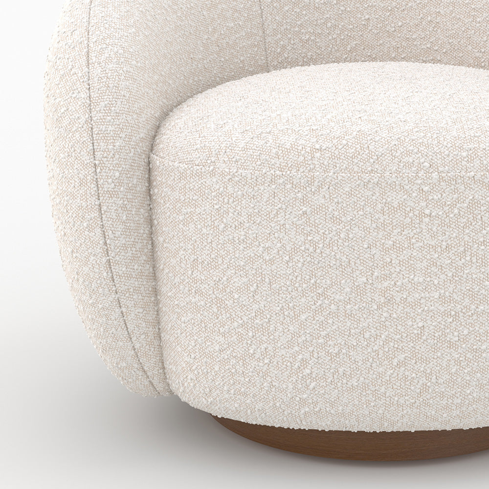 poltrona comfort salotto girevole naya tessuto bouclé bianco