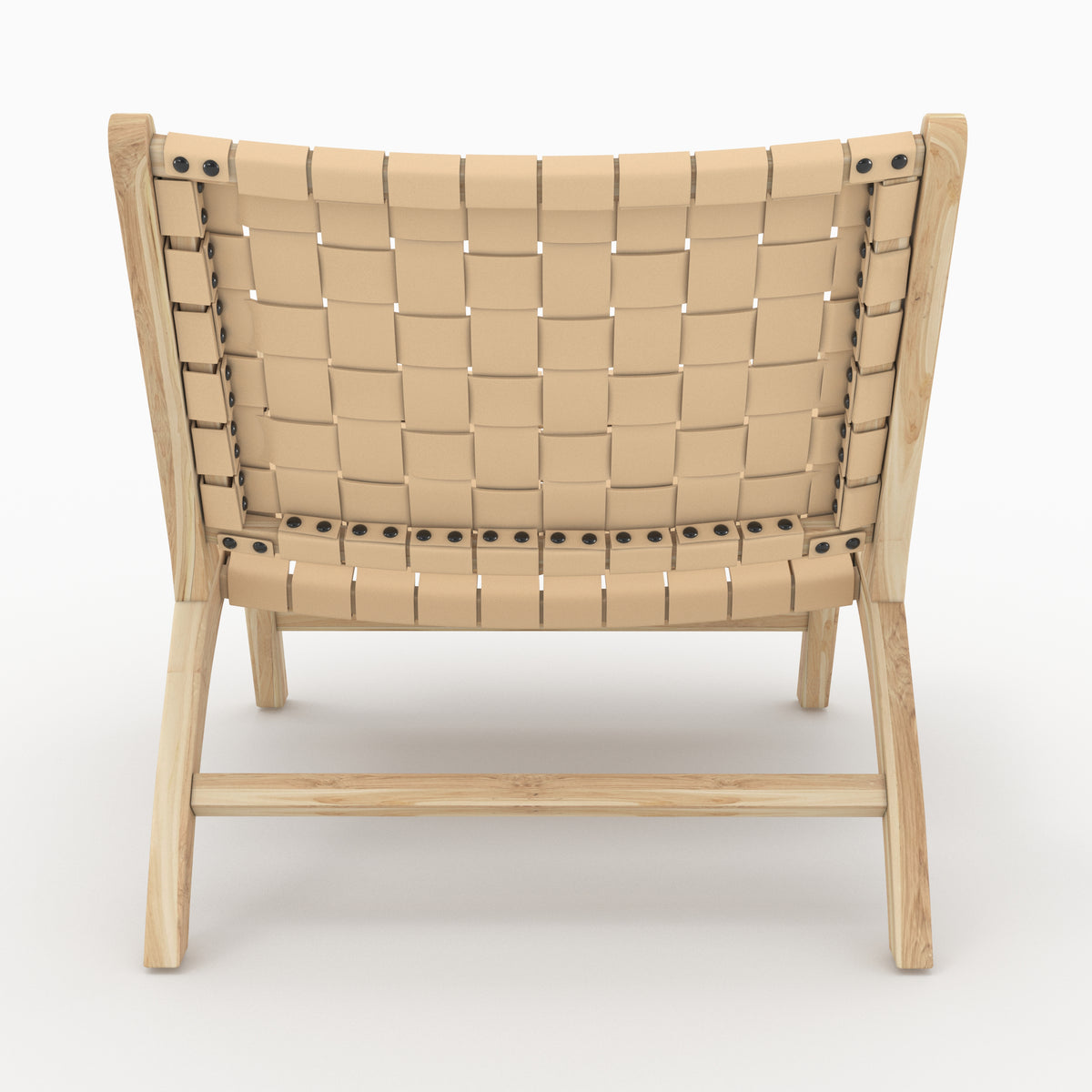 fauteuil cuir tresse beige et bois de teck kuna