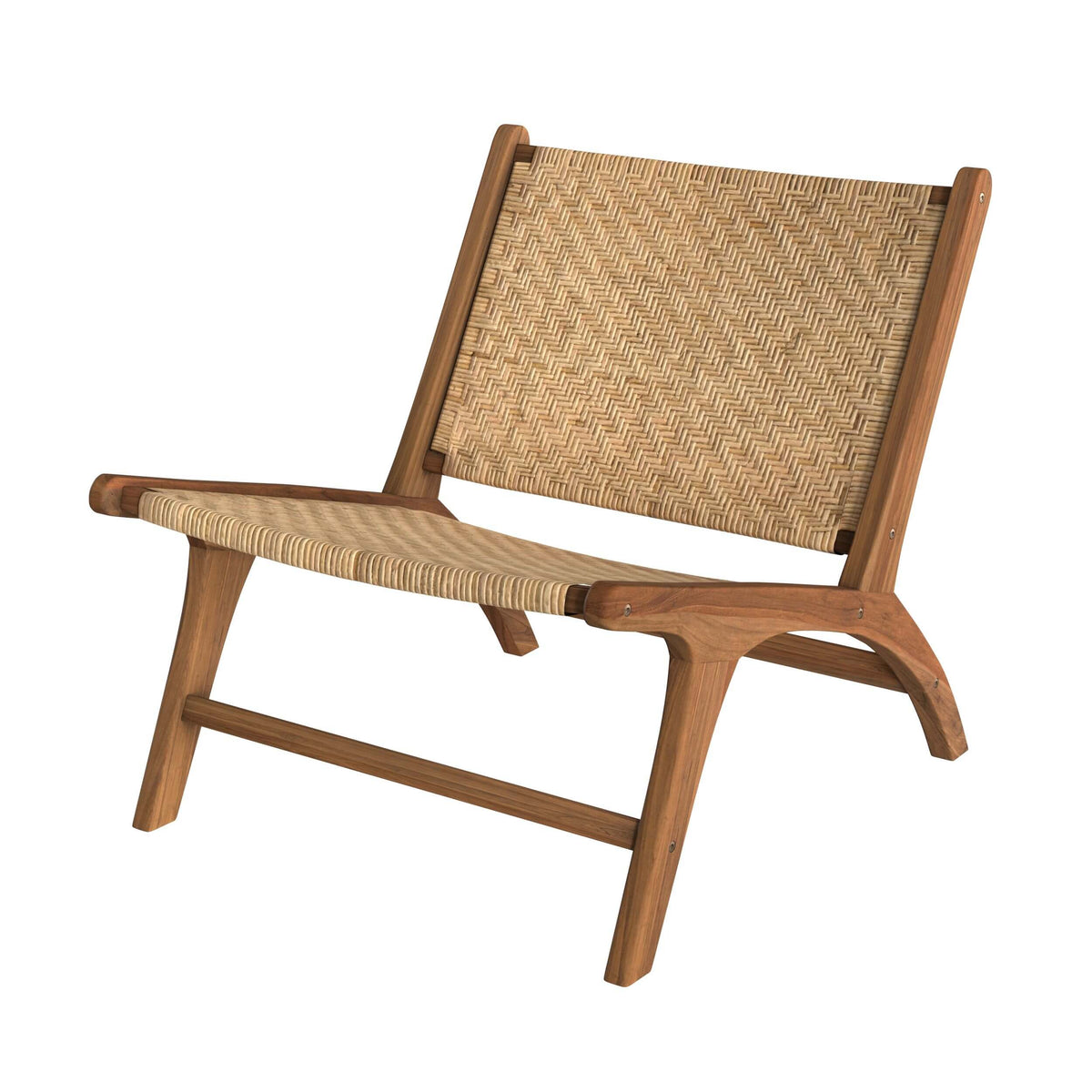 fauteuil en bois de teck et tressage chevron en rotin kilka