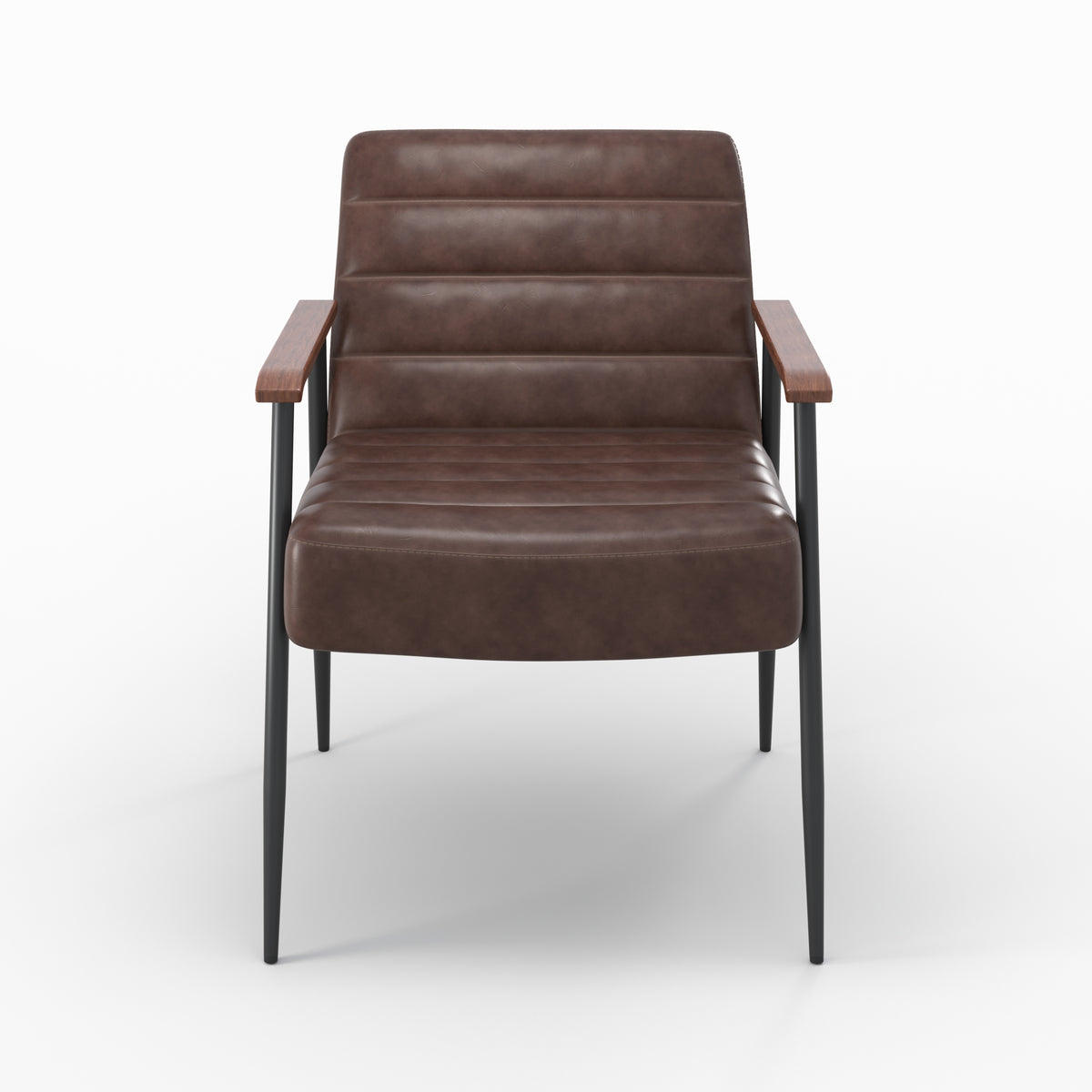 fauteuil en cuir marron hugues pieds metal noir