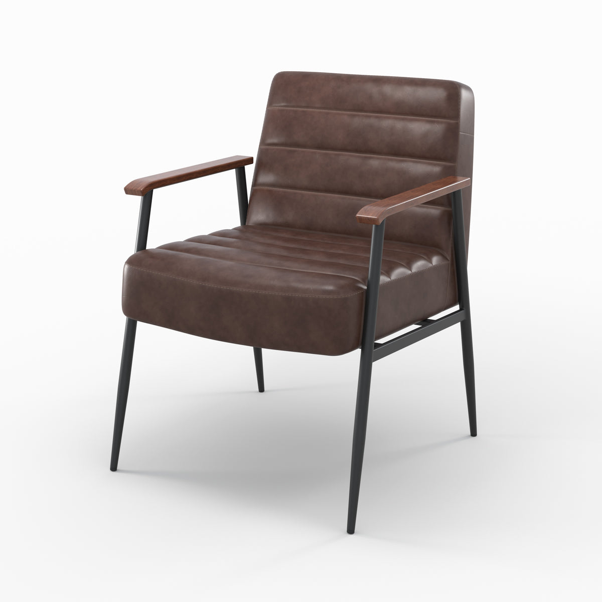 fauteuil en cuir marron pieds metal noir hugues