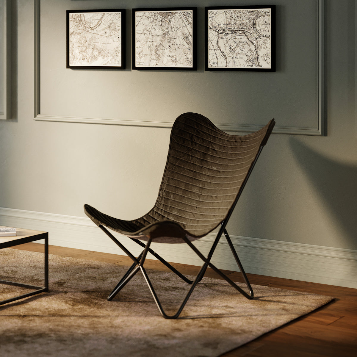 fauteuil en cuir vert kaki fauteuil papillon octave