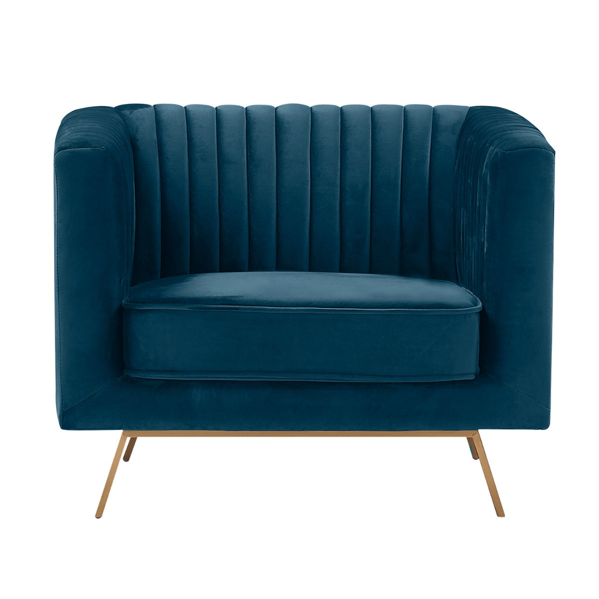 fauteuil en velours bleu fonce pieds dores gatsby
