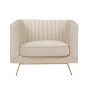 Fauteuil Gatsby velours beige capitonné piètement doré vue face – Maison Pavane