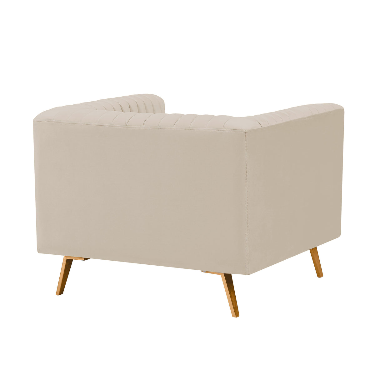 Fauteuil Gatsby velours beige capitonné vue arrière trois quarts – Maison Pavane