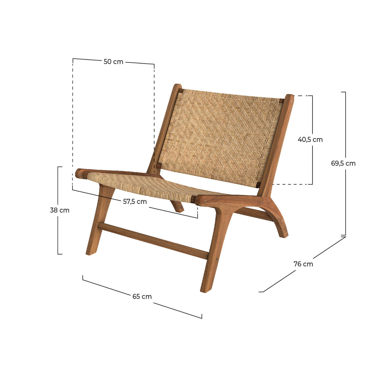 fauteuil kilka en bois de teck et tressage chevron en rotin