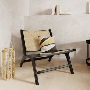 fauteuil kilka en teck noir et tressage cannage focus