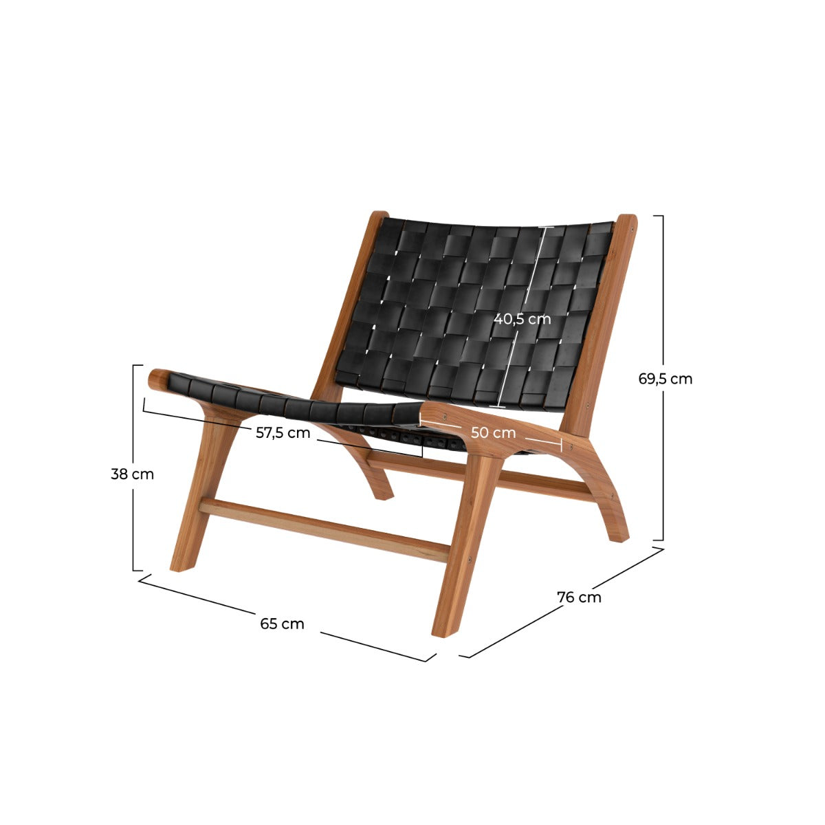 fauteuil kuna en cuir tresse noir et en teck