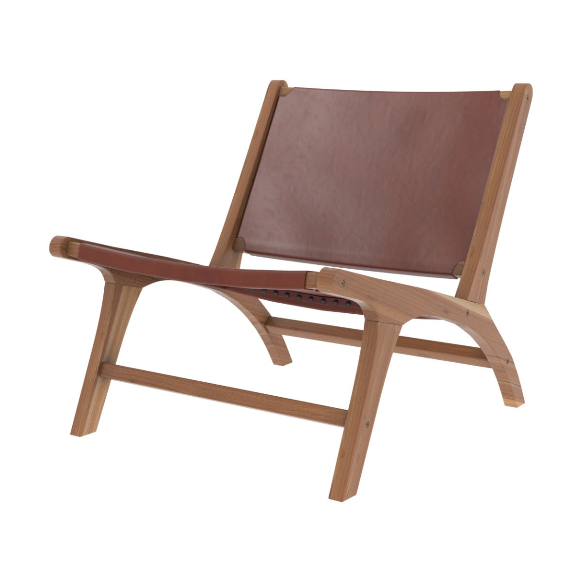 fauteuil kuna en teck et cuir lisse marron
