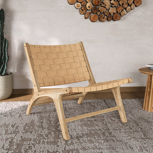 fauteuil kuna en teck et cuir tresse beige confort