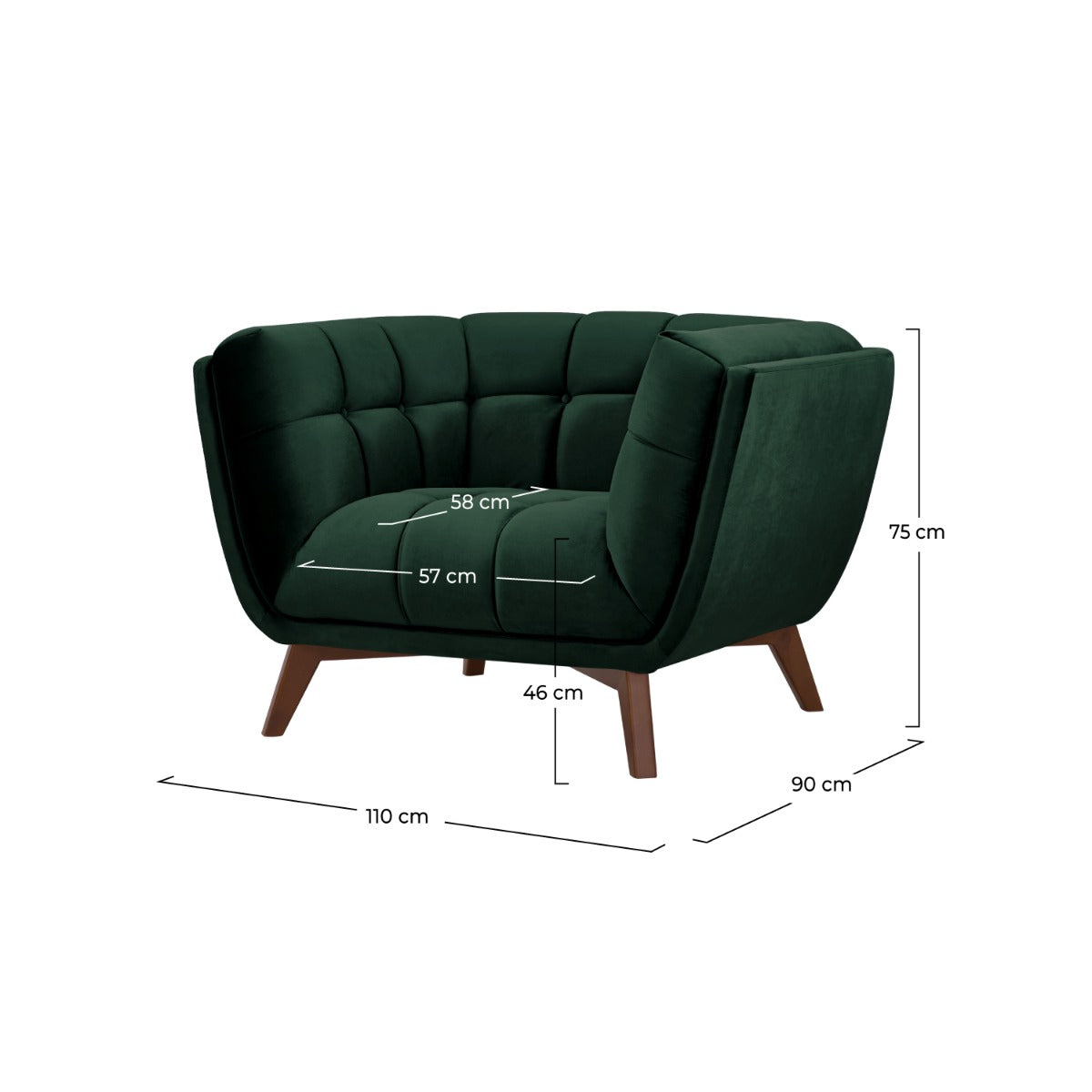 fauteuil mona en velours vert fonce