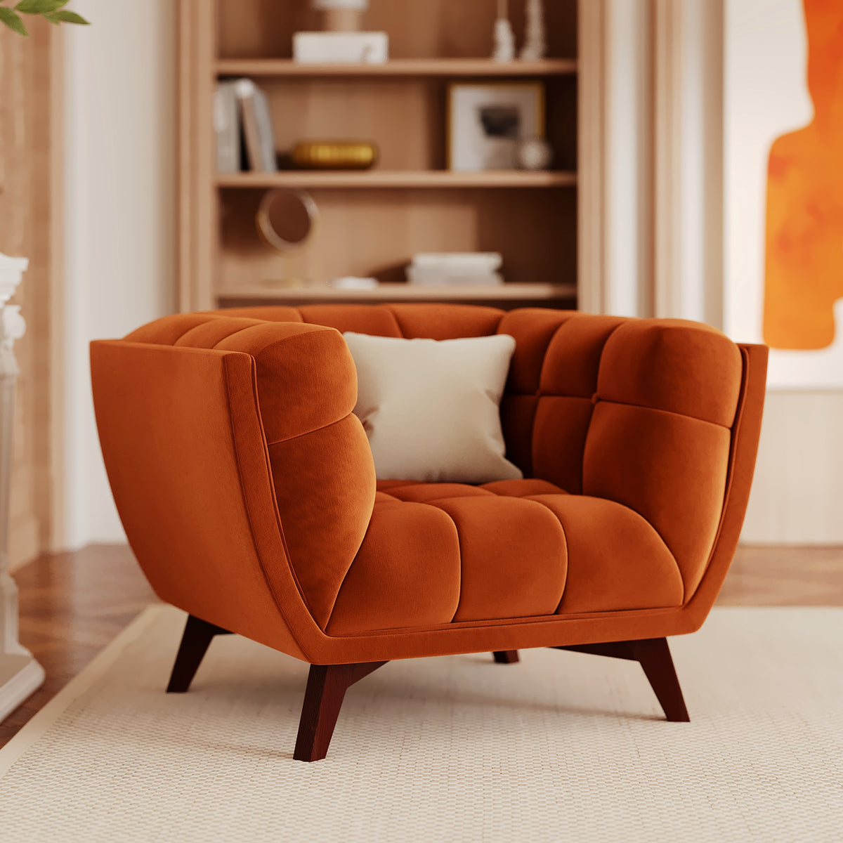 fauteuil orange en velours mona
