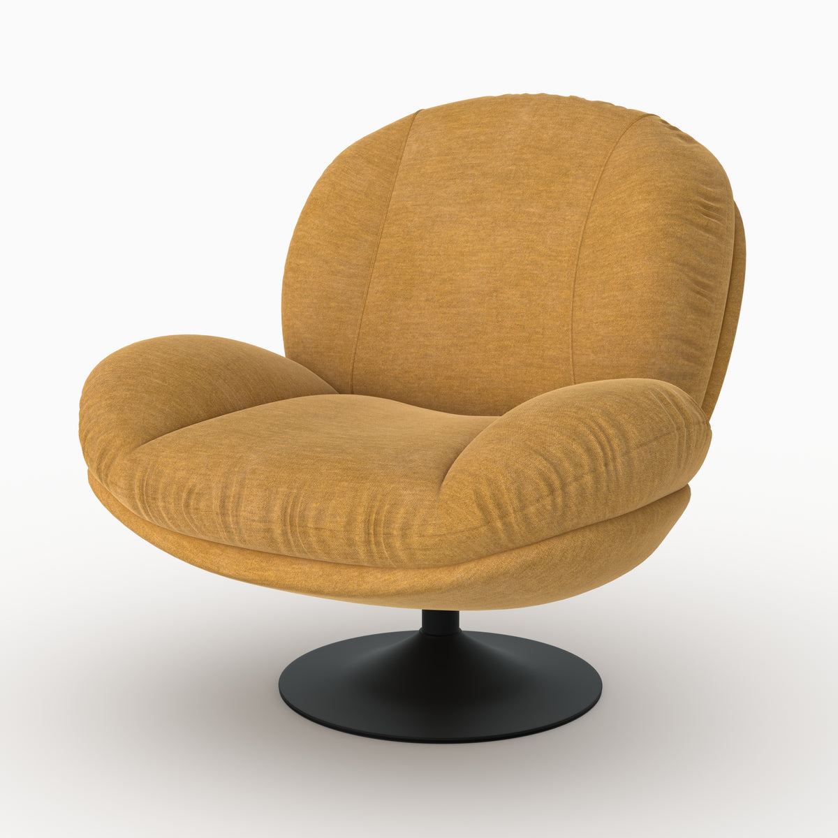 Fauteuil Ricci pivotant tissu effet velours jaune moutarde trois quarts avant – Maison Pavane