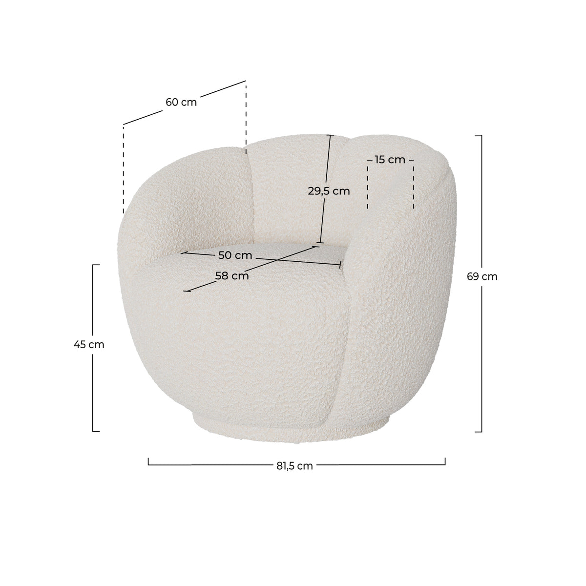 fauteuil tissu boucle blanc confortable forme coquillage