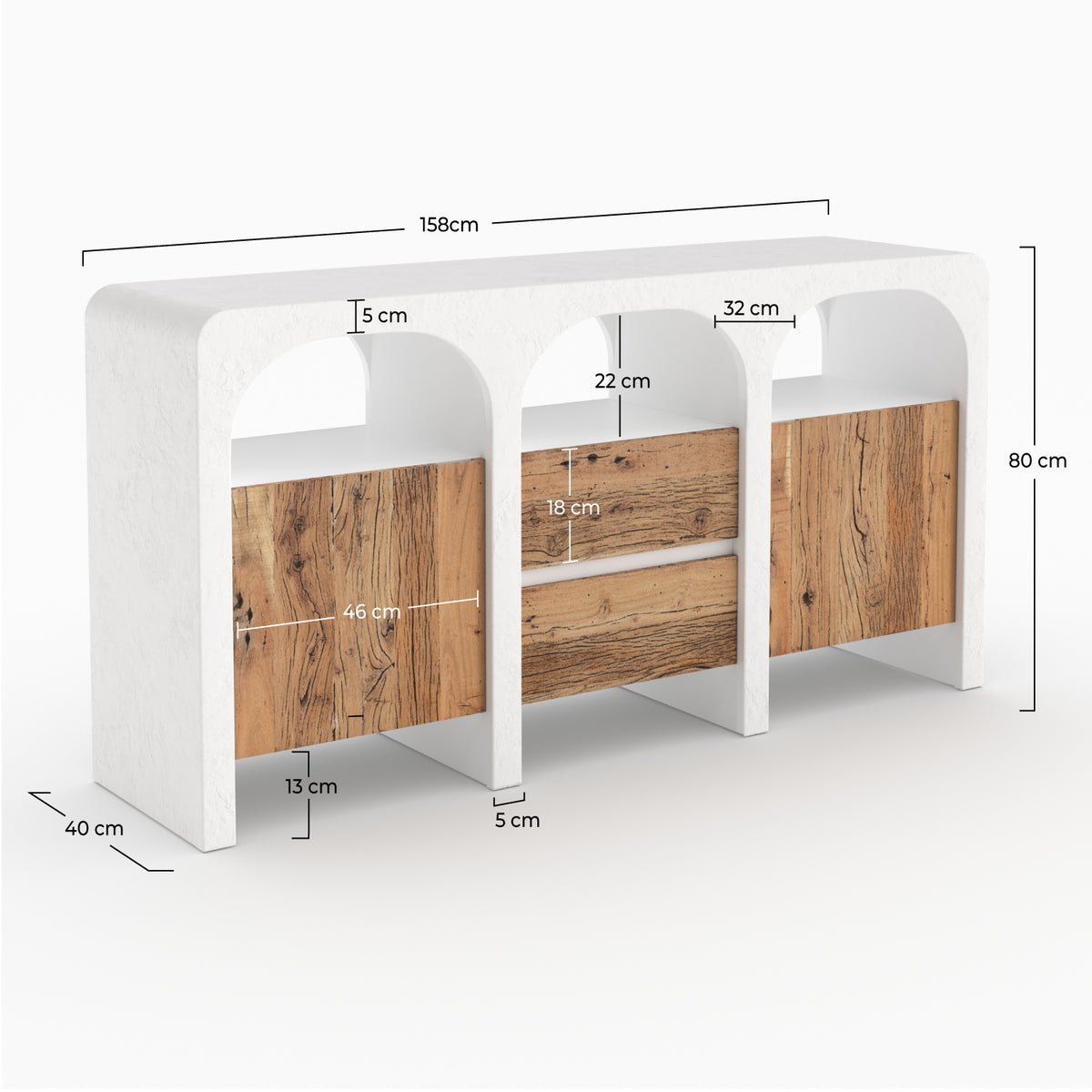 Fira buffet style moderne bois béton blanc cassé