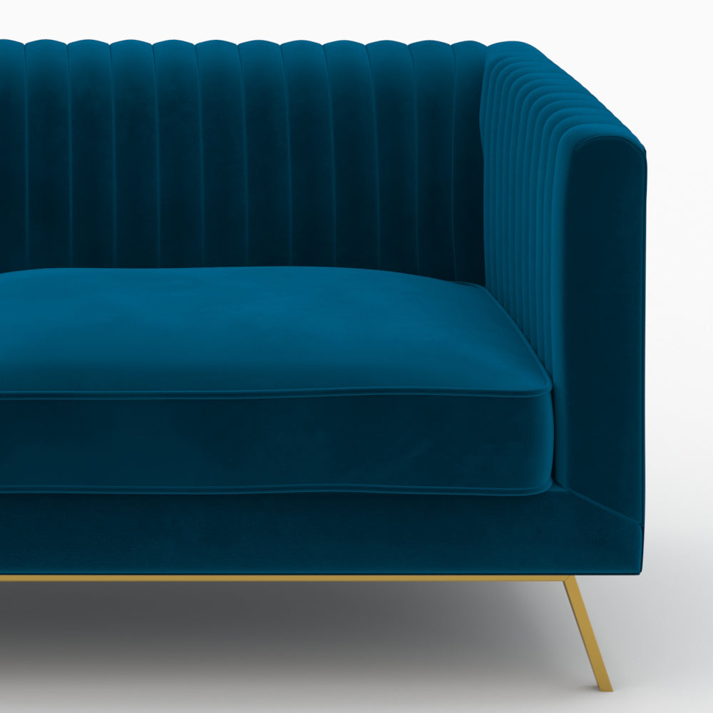 gatsby canape en velours bleu et pieds dores