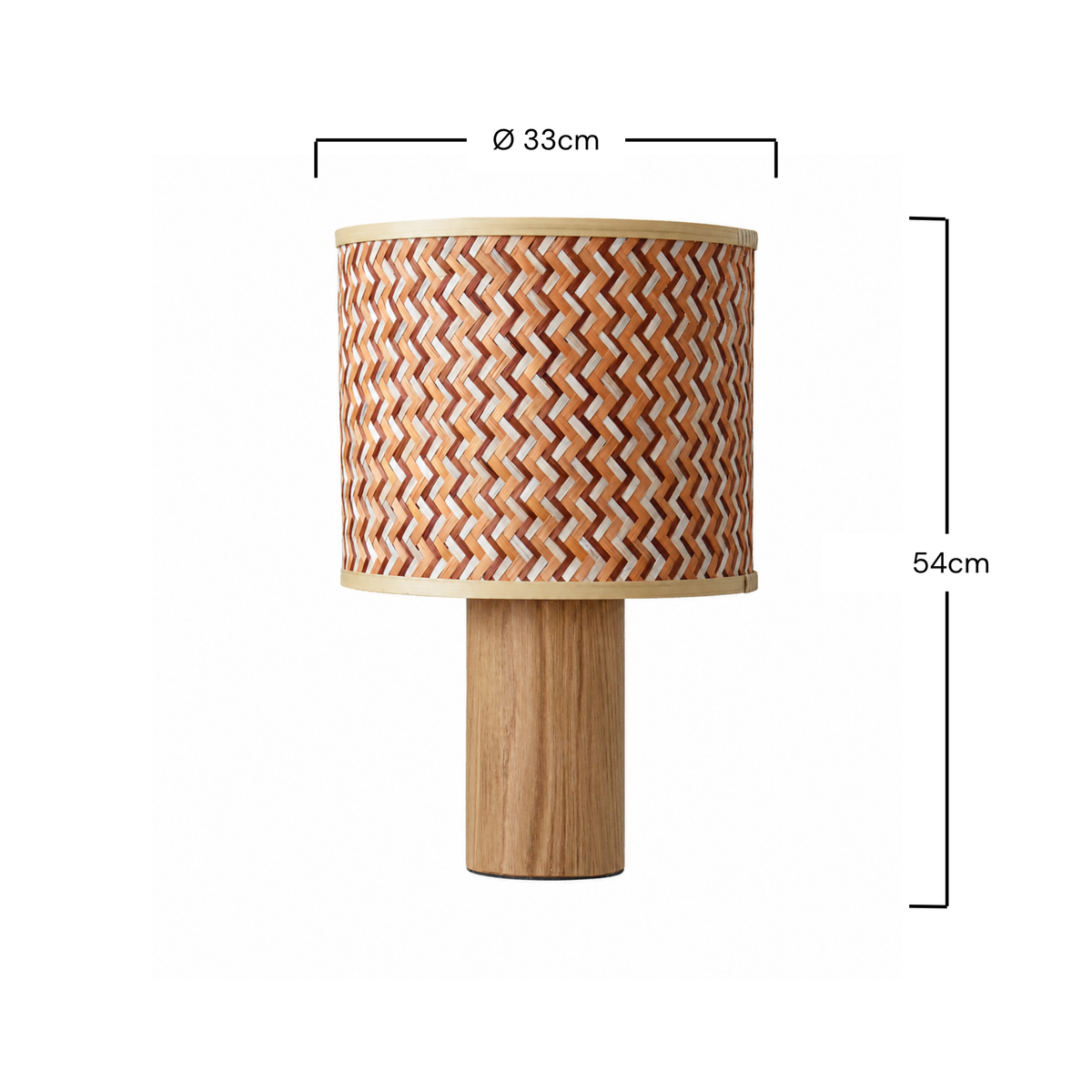 Grande lampe à poser Phil chêne bambou crème orange dimensions schéma – Maison Pavane