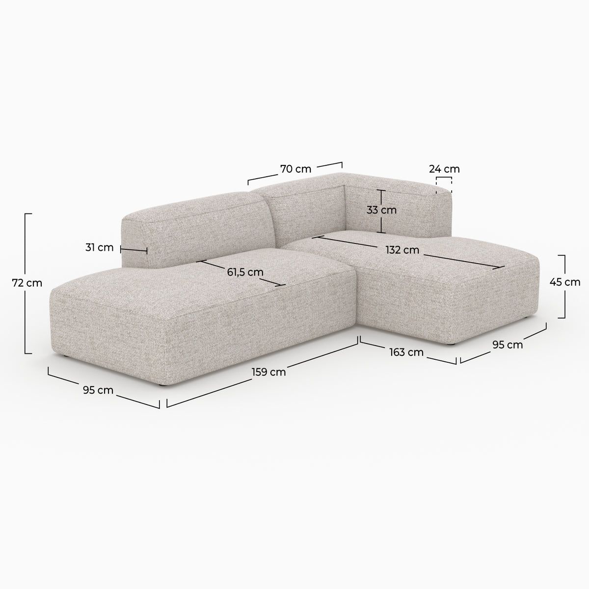 Hestia canapé modulable angle droit 4 places