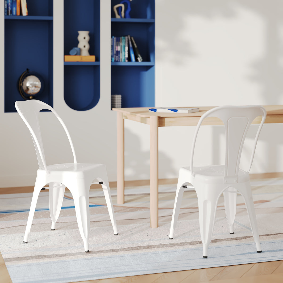 indus 2 chaises blanche mat en metal
