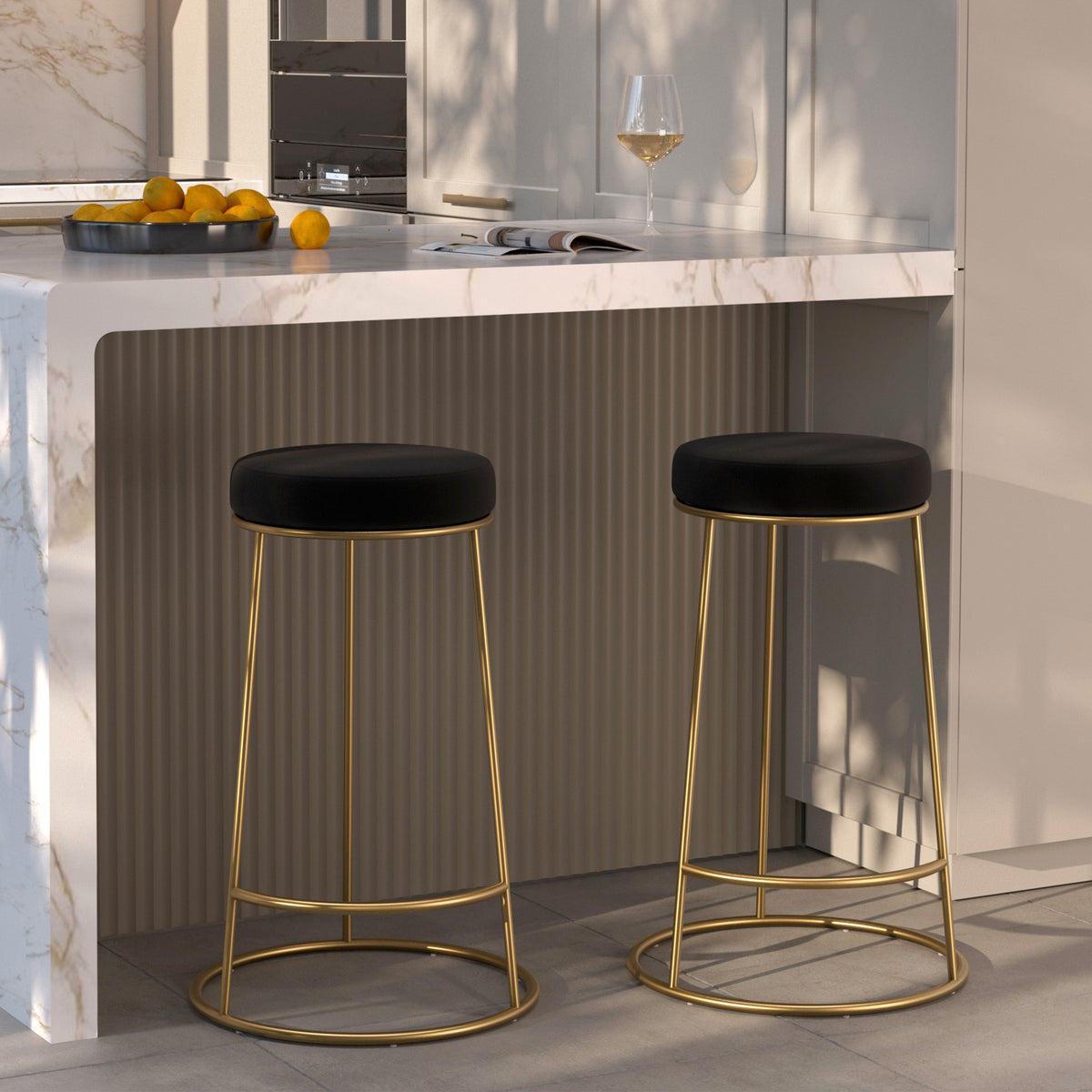 kendal tabouret de bar noir pieds dores lot de 2