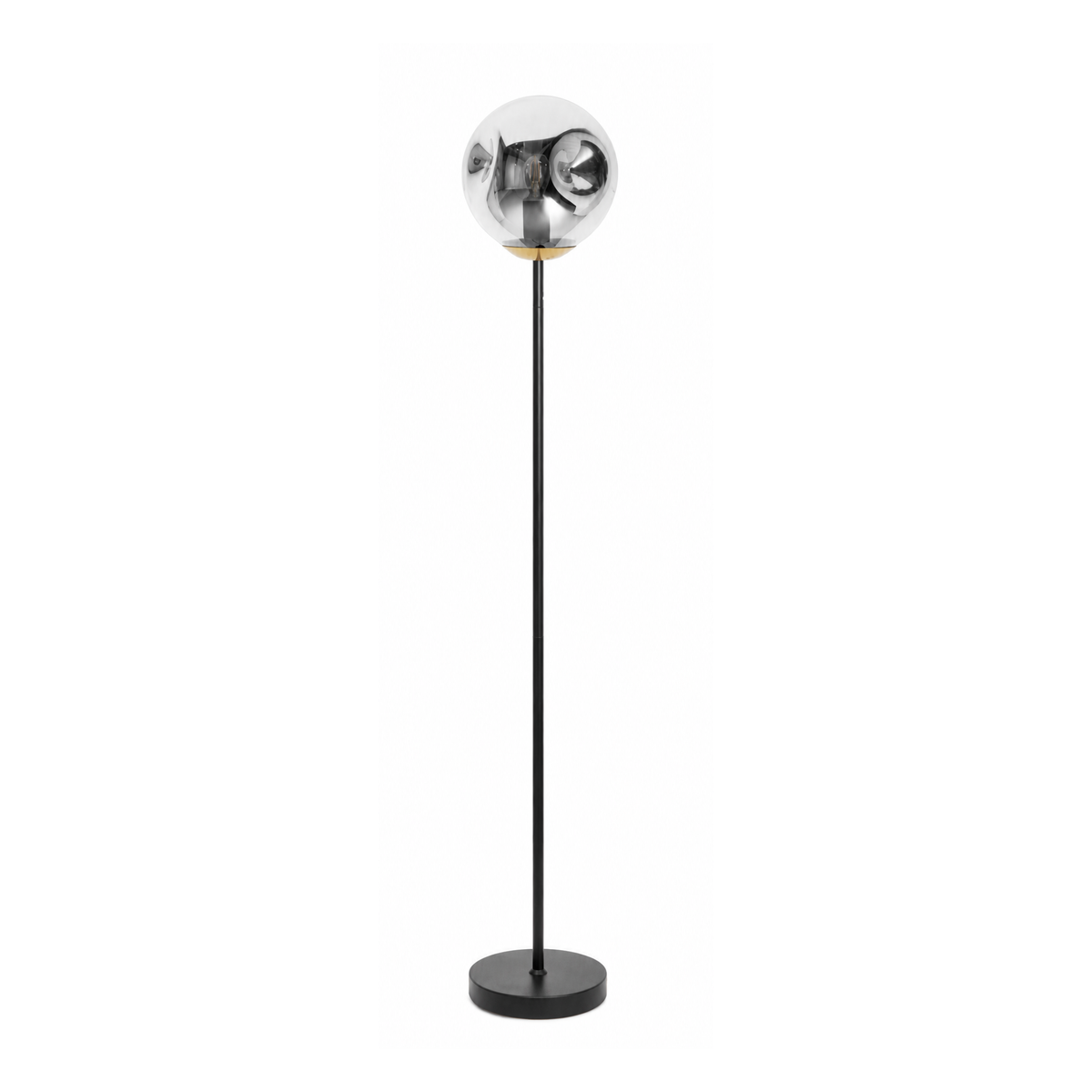 Lampadaire Brume globe verre fumé chrome noir face – Maison Pavane