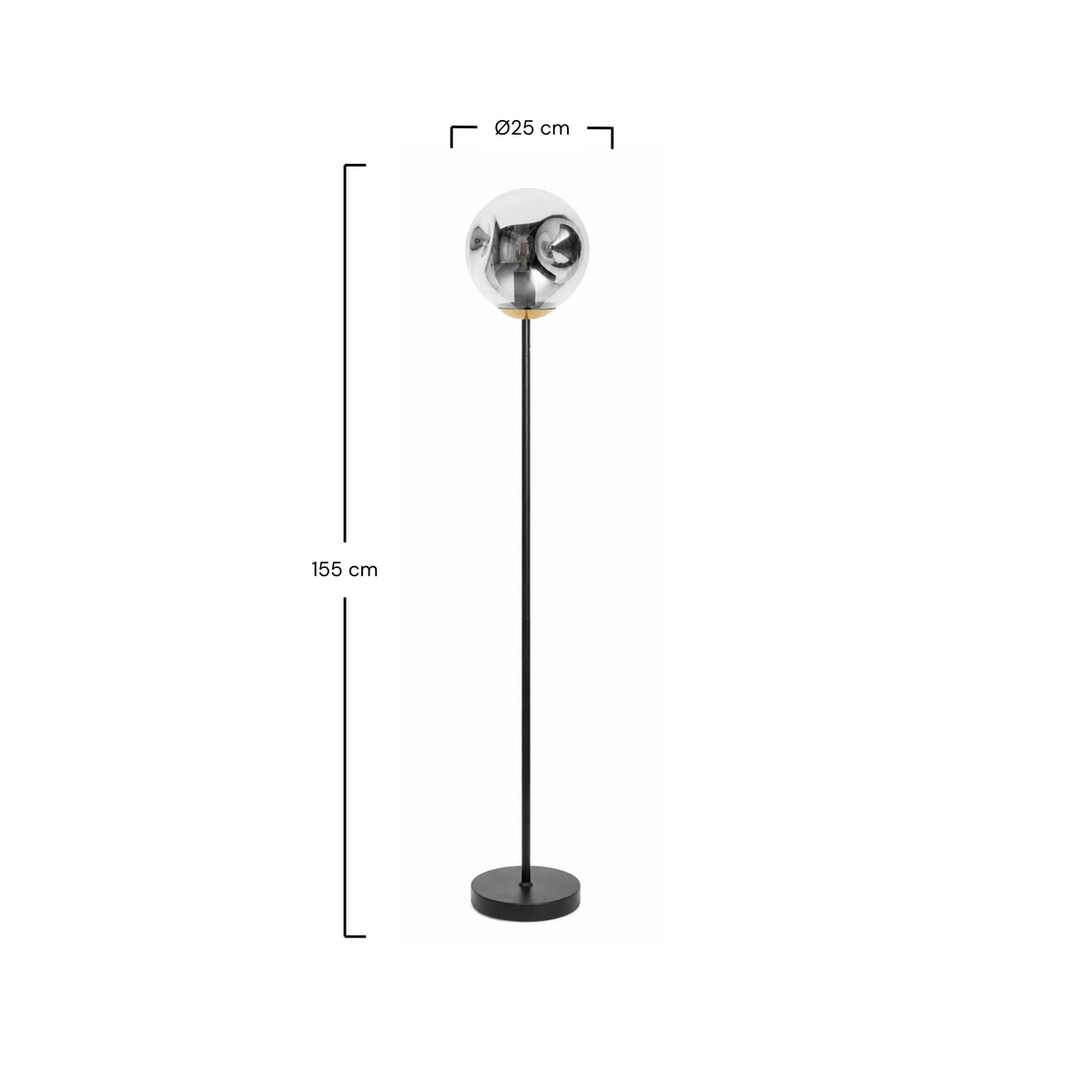Lampadaire Brume verre fumé métal noir schéma cotes – Maison Pavane