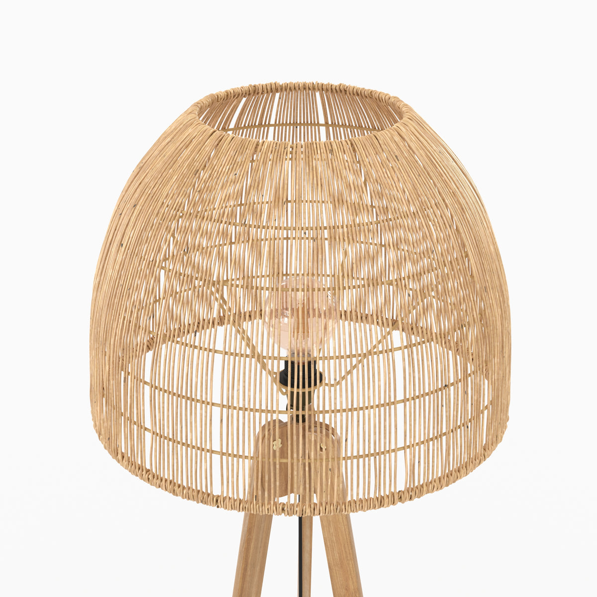 lampada da terra in legno e rattan tripode corte