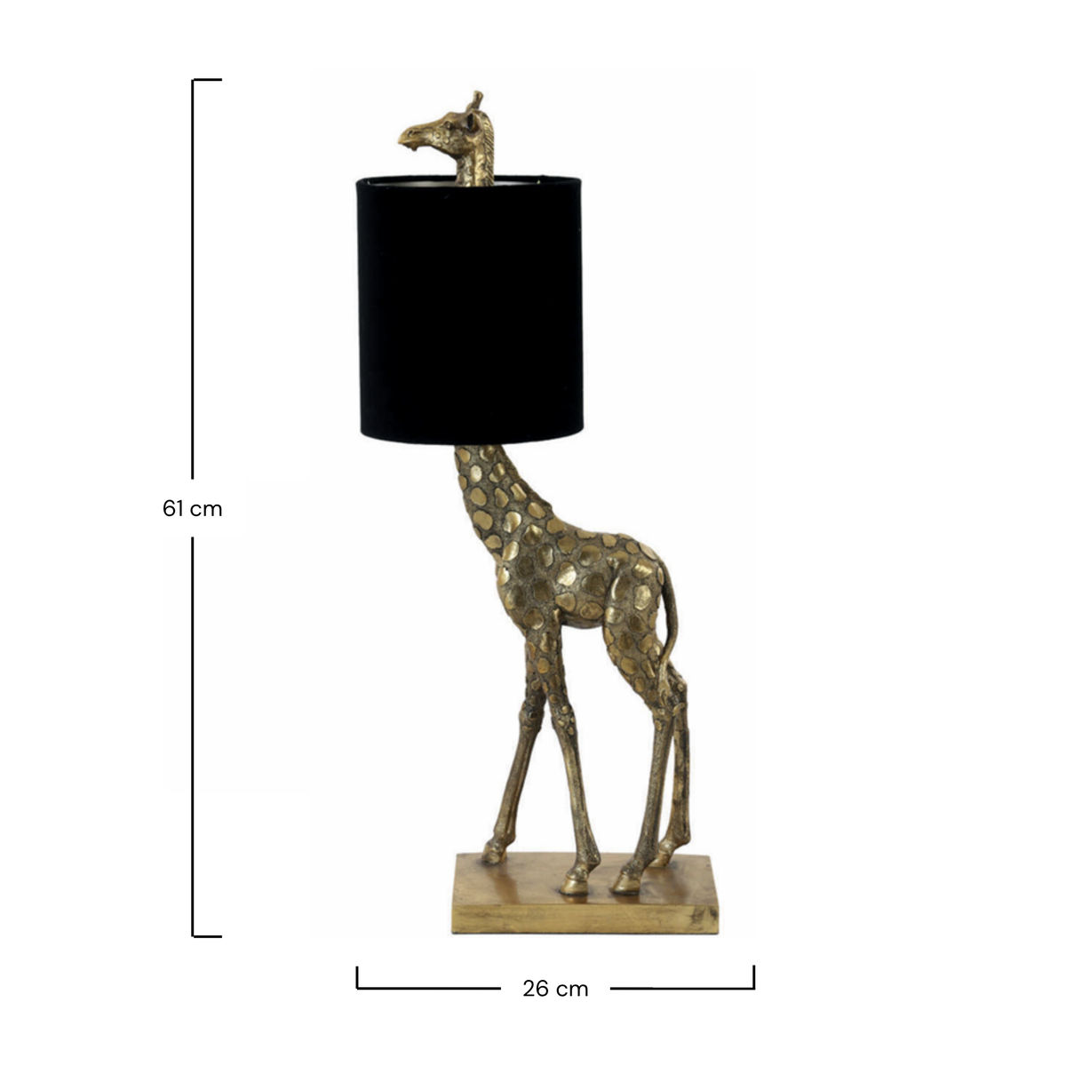 Dimensions de la lampe à poser Girafe en plastique bronze et velours noir - Maison Pavane