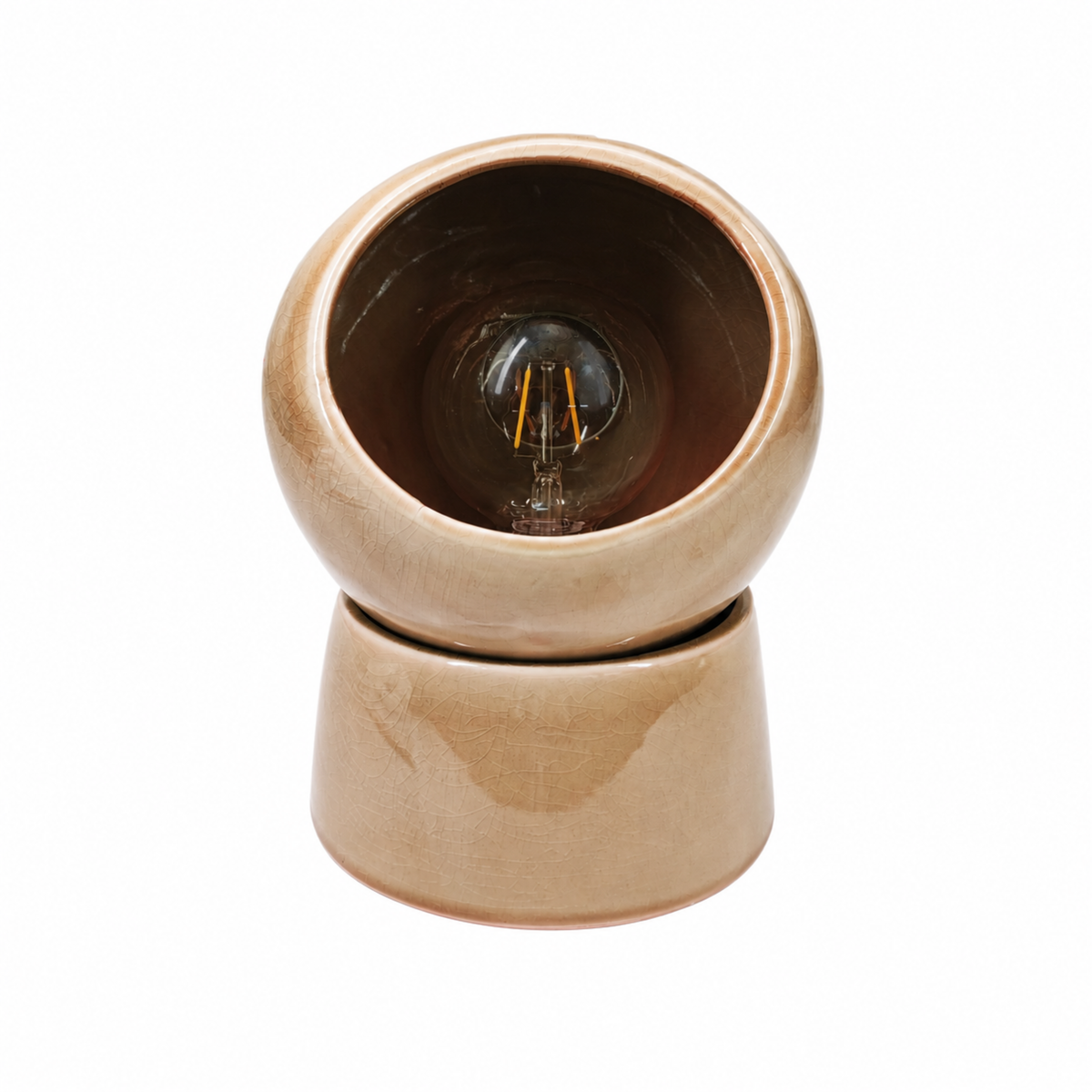 Lampe à poser Halo céramique beige ampoule apparente vue face – Maison Pavane