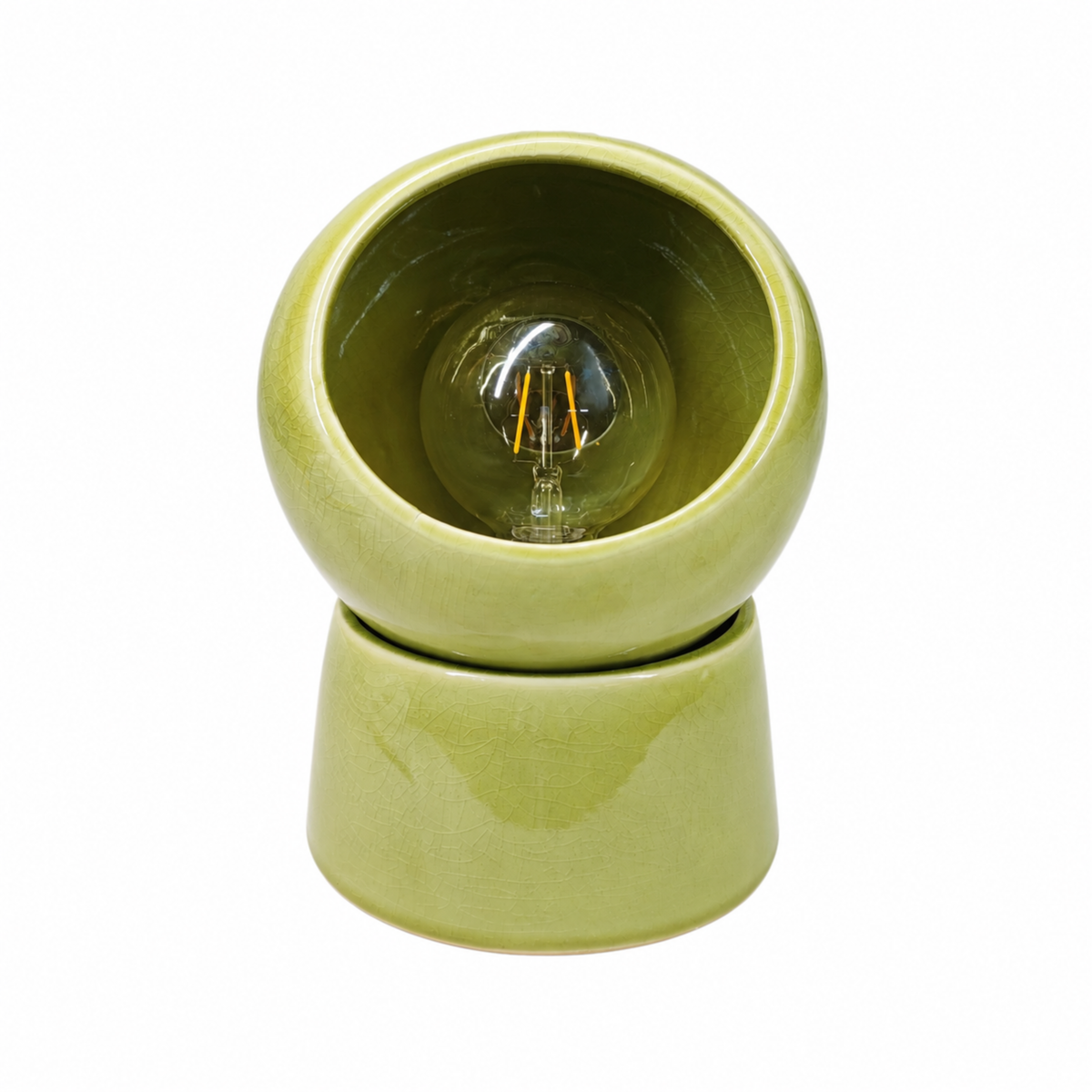 Lampe à poser Halo céramique vert olive ampoule apparente vue face – Maison Pavane