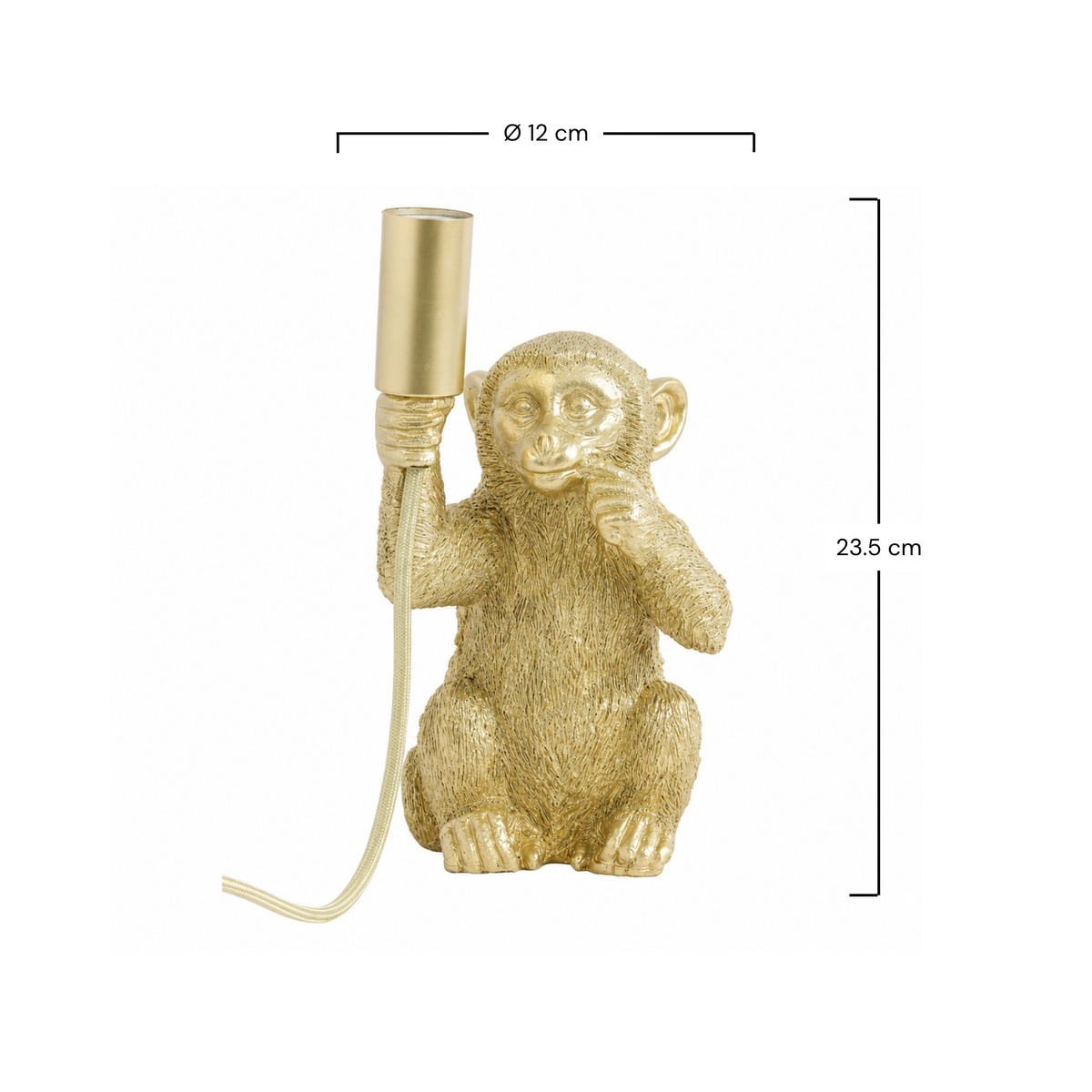 Dimensions de la lampe à poser Monkey en plastique doré - Maison Pavane