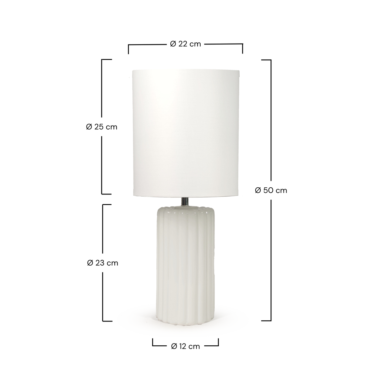 Lampe à poser Palladio céramique blanche cannelée dimensions cotes – Maison Pavane