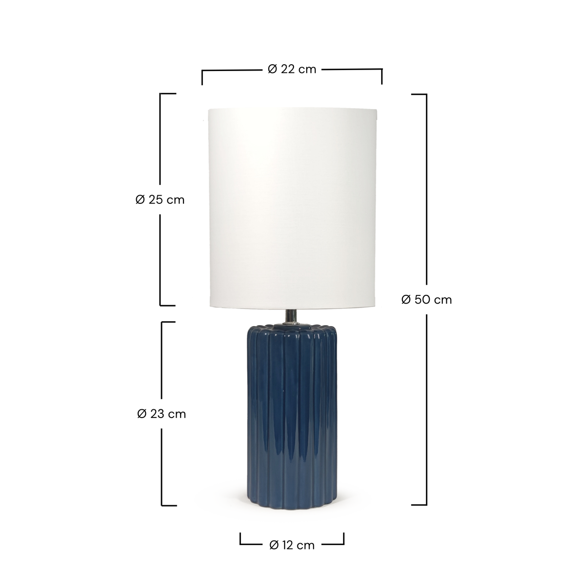Lampe à poser Palladio céramique bleu nuit cannelée dimensions cotes – Maison Pavane