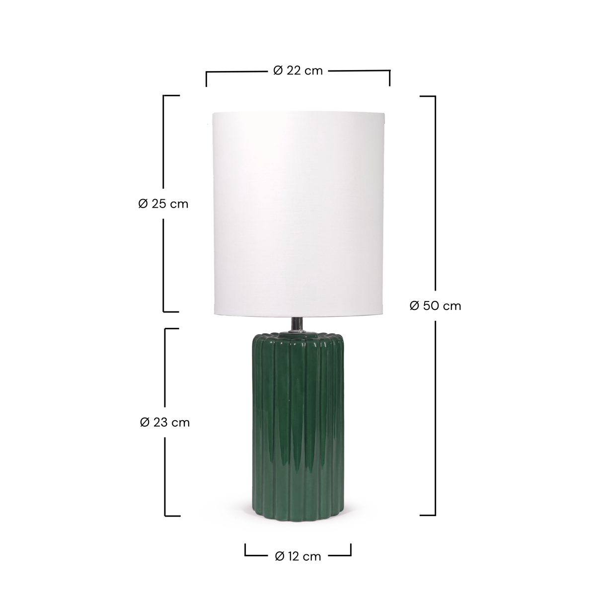 Lampe à poser Palladio céramique vert sapin cannelée dimensions cotes – Maison Pavane