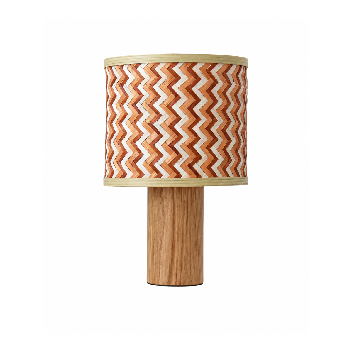 Lampe à poser Phil chêne bambou abat-jour chevron crème orange face – Maison Pavane