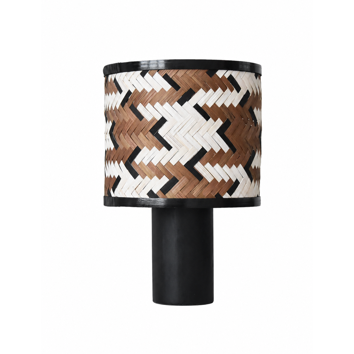 Lampe à poser Phil chêne bambou abat-jour chevron marron noir face – Maison Pavane
