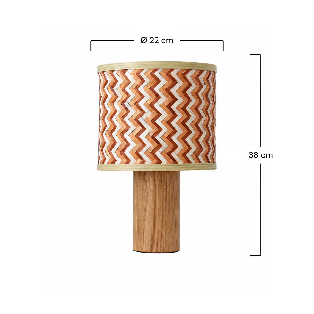 Lampe à poser Phil chêne bambou crème orange dimensions schéma – Maison Pavane