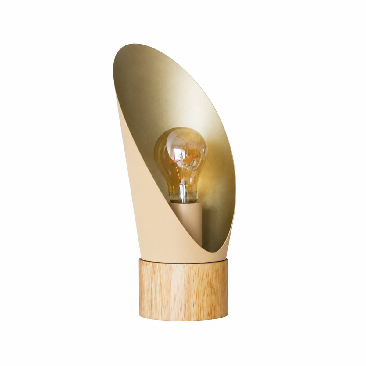 Lampe à poser Spoon en métal crème et bois H30 cm - Maison Pavane