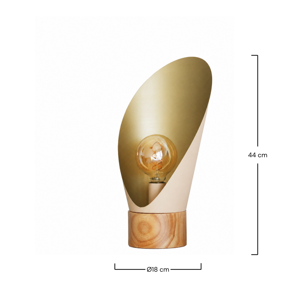 Dimensions de la lampe à poser Spoon en métal crème et bois H44 cm - Maison Pavane