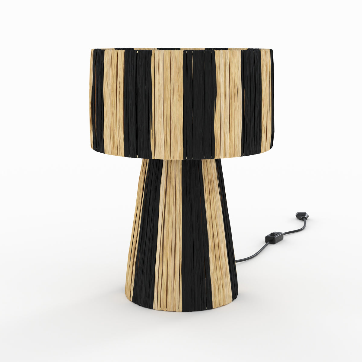 lampe boheme solea rayee noire en feuille de palmier