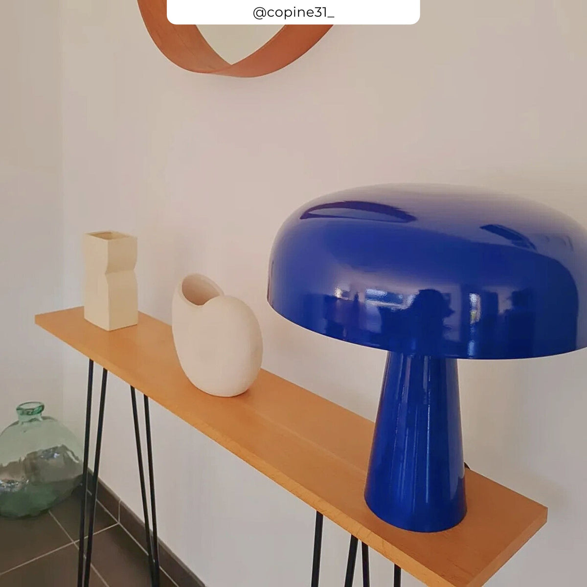 lampe champignon bleu marine glossy metal livia