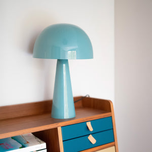 lampada fungo in metallo blu chiaro livia lucido