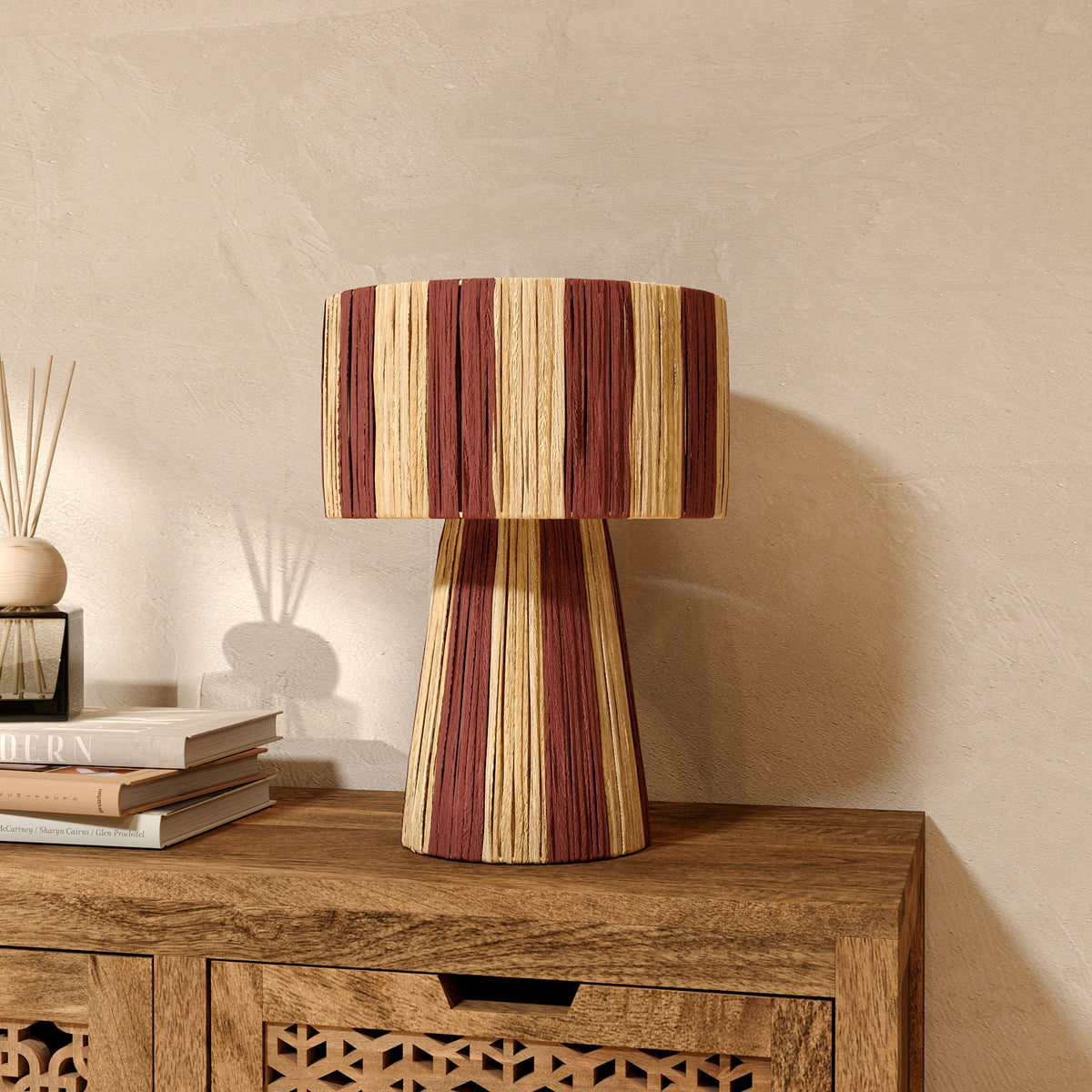 lampe rayee terracotta beige feuille palmier