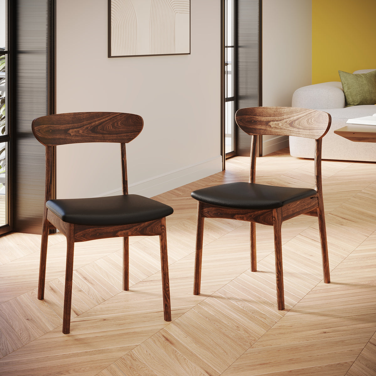 lana chaise en cuir synthetique noir bois fonce lot de 2 focus