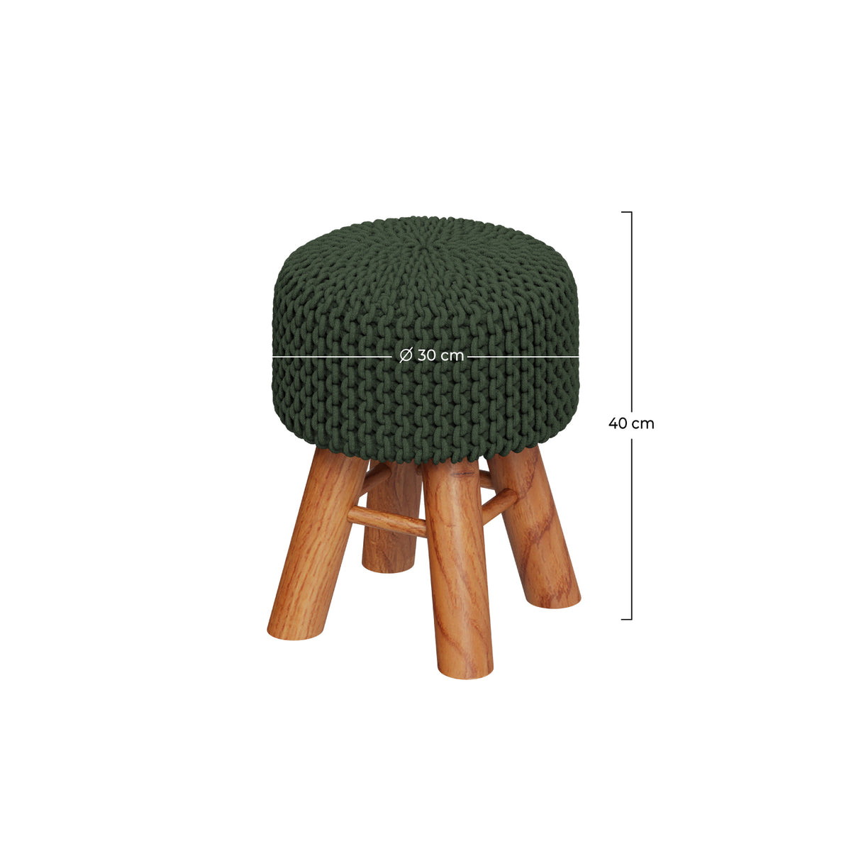 Lisa tabouret tricot vert olive pieds en bois – Maison Pavane