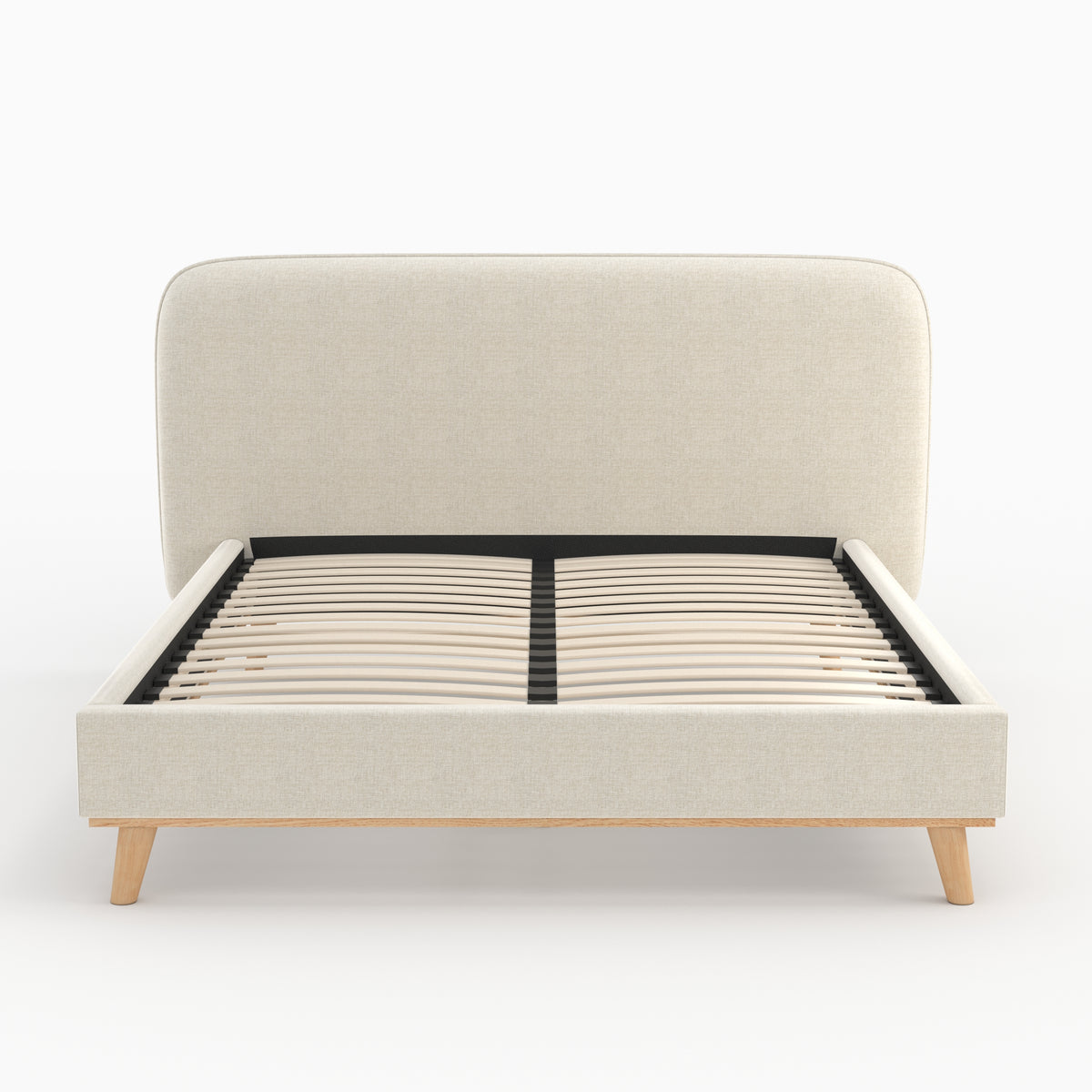 lit double 160 x 200 cm tissu gris beige pieds bois modjo