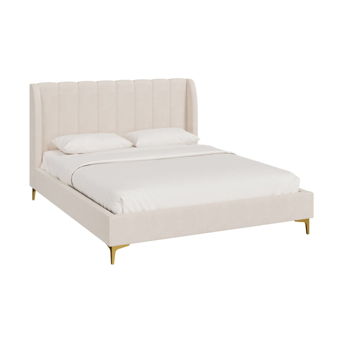 lit double en tissu beige et pieds dore koda